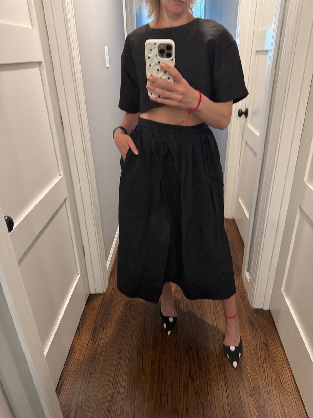 H&M Black Gathered Midi Skirt